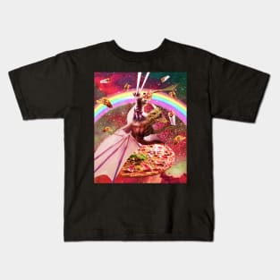 Laser Eyes Outer Space Cat Riding Dragon Kids T-Shirt